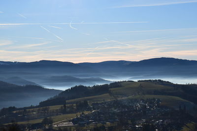 Scenic view of landscape against sky during sunset