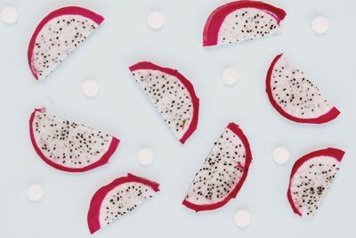 High angle view of candies on table