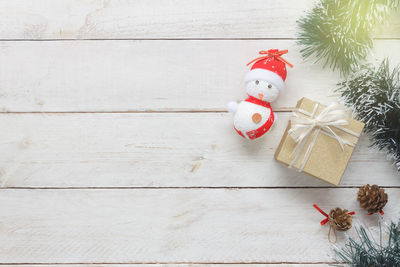 Directly above shot of christmas decorations on table