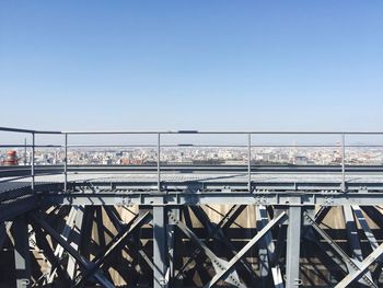 Bridge over river against clear blue sky