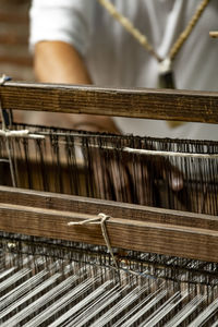 High angle view of a loom