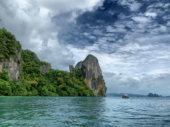 Scenic view of bay against sky