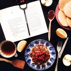 High angle view of breakfast on table