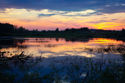 Scenic view of lake against sky during sunset