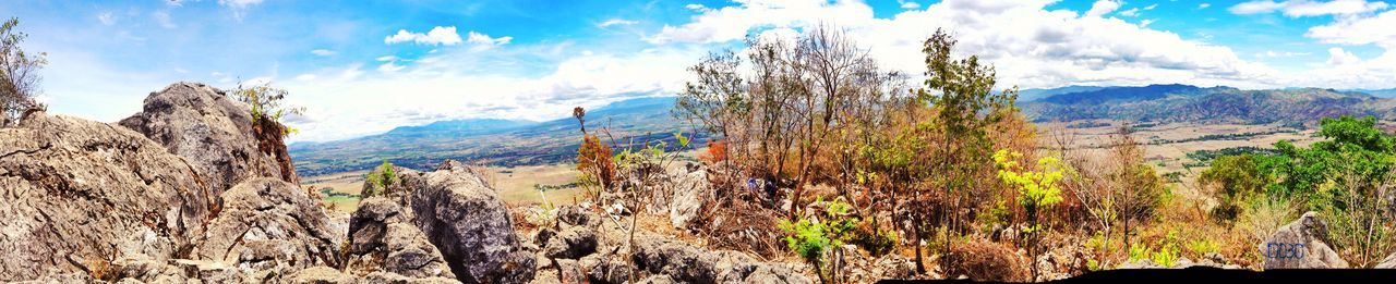 Scenic view of mountains against cloudy sky