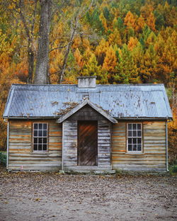 House by trees in forest during autumn