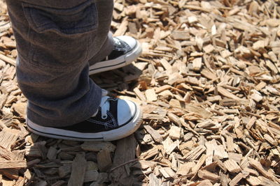 Child's feet ready for playground adventures.