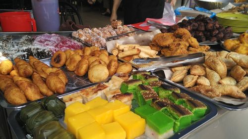 Various types of food on display at market