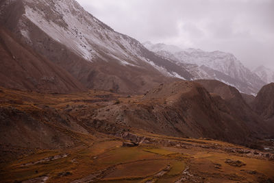 Scenic view of snowcapped mountains against sky