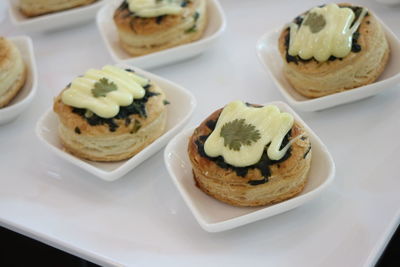 High angle view of dessert in plate on table