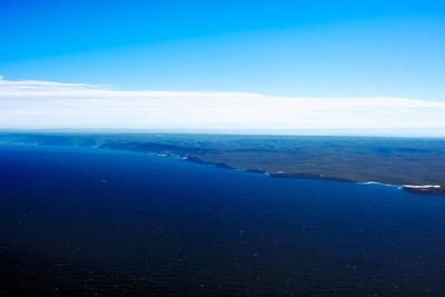 Scenic view of sea against blue sky