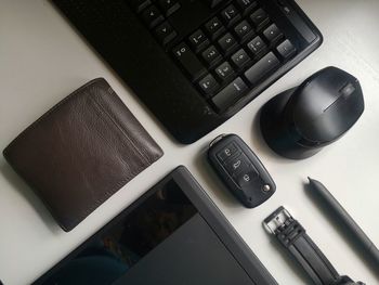 High angle view of computer keyboard on table