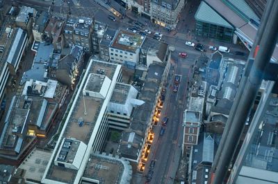 High angle view of city buildings