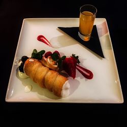 Close-up of food served on table