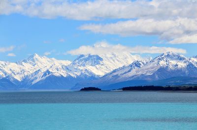 Scenic view of snowcapped mountains against sky