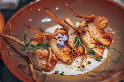 High angle view of meal served in plate