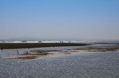 Scenic view of beach against clear sky