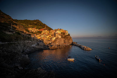 Manarola city of cinqe terre while sunset