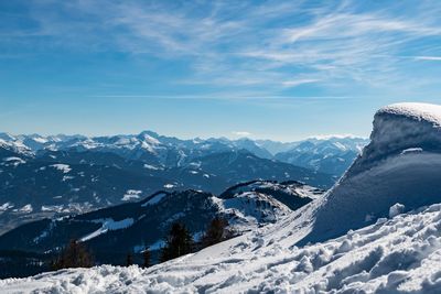 Scenic view of snowcapped mountains against sky