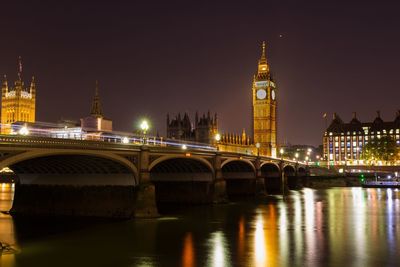 Westminster bridge over river thames at night