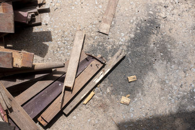 High angle view of wood on floor