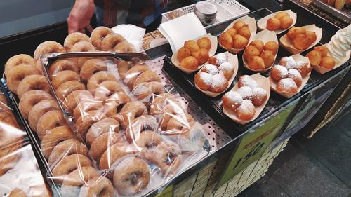 High angle view of food for sale at market stall