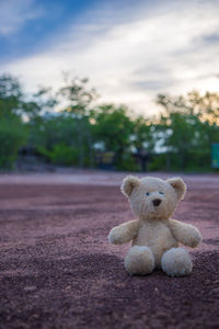 Close-up of stuffed toy on the road