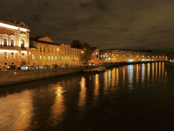 Illuminated buildings in city at night