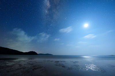 Scenic view of sea against sky at night