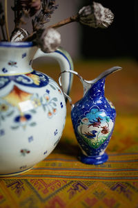 Close-up of christmas decorations on table