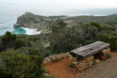 High angle view of rocks by sea