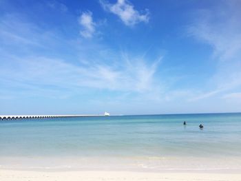 Scenic view of sea against blue sky