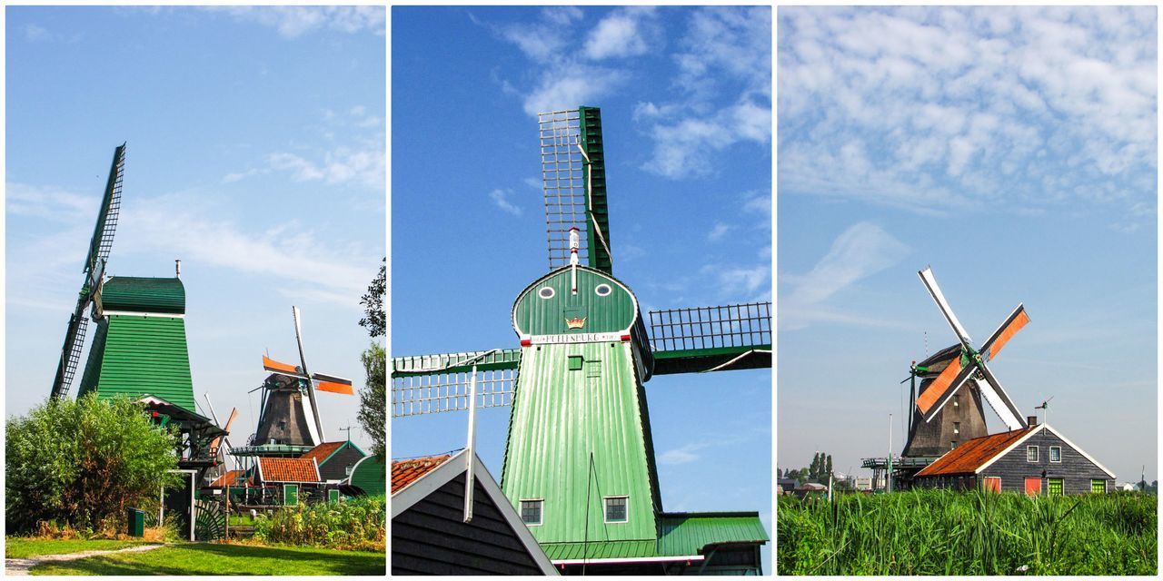 TRADITIONAL WINDMILL AGAINST BUILDINGS