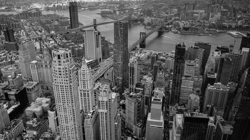 High angle view of city buildings