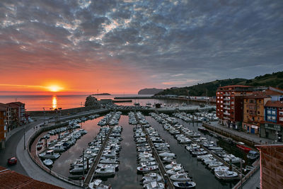 High angle view of cityscape against sky during sunset