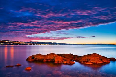 Panoramic view of sea against sky during sunset