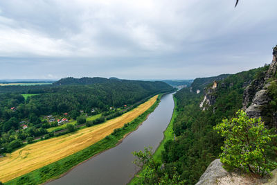 Scenic view of green landscape against sky