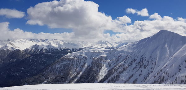 Scenic view of snowcapped mountains against sky