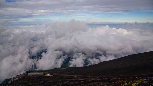 Panoramic view of volcanic landscape against sky