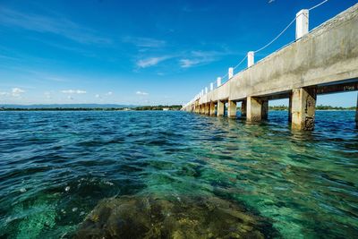 Scenic view of sea against blue sky