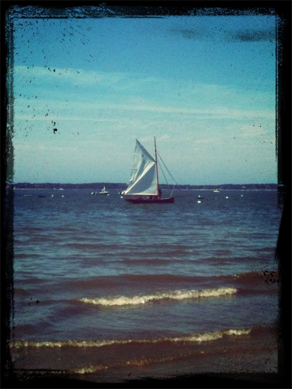 sea, nautical vessel, water, transfer print, horizon over water, transportation, boat, mode of transport, auto post production filter, sky, tranquil scene, tranquility, scenics, sailboat, beauty in nature, nature, moored, beach, sailing, travel