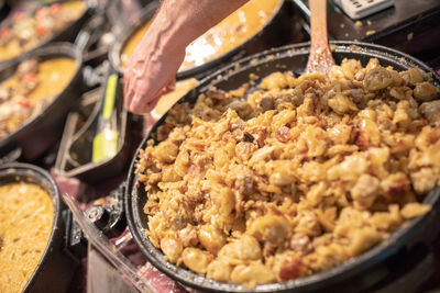 Close-up of meat in cooking pan