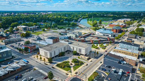 High angle view of townscape against sky