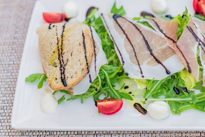 High angle view of meal served in plate