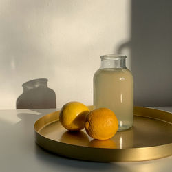 Close-up of fruits in glass on table