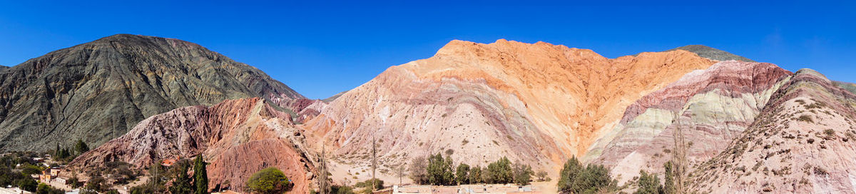 Panoramic view of rock formations against blue sky