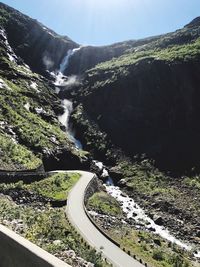 Aerial view of mountain road against sky