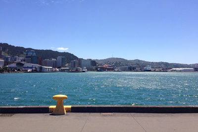 View of cityscape against clear sky