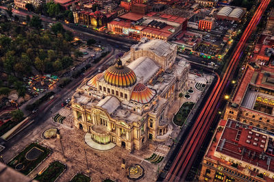 High angle view of buildings in city