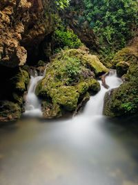 Stream flowing through rocks in forest